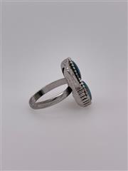 Navajo Double Turquoise Stone Sterling Silver Adjustable Ring